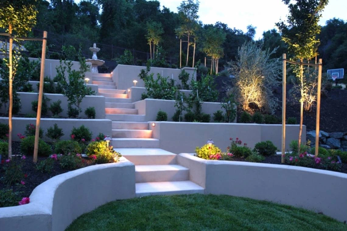 LANDSCAPE · PLANTING, WALLS & LIGHTING